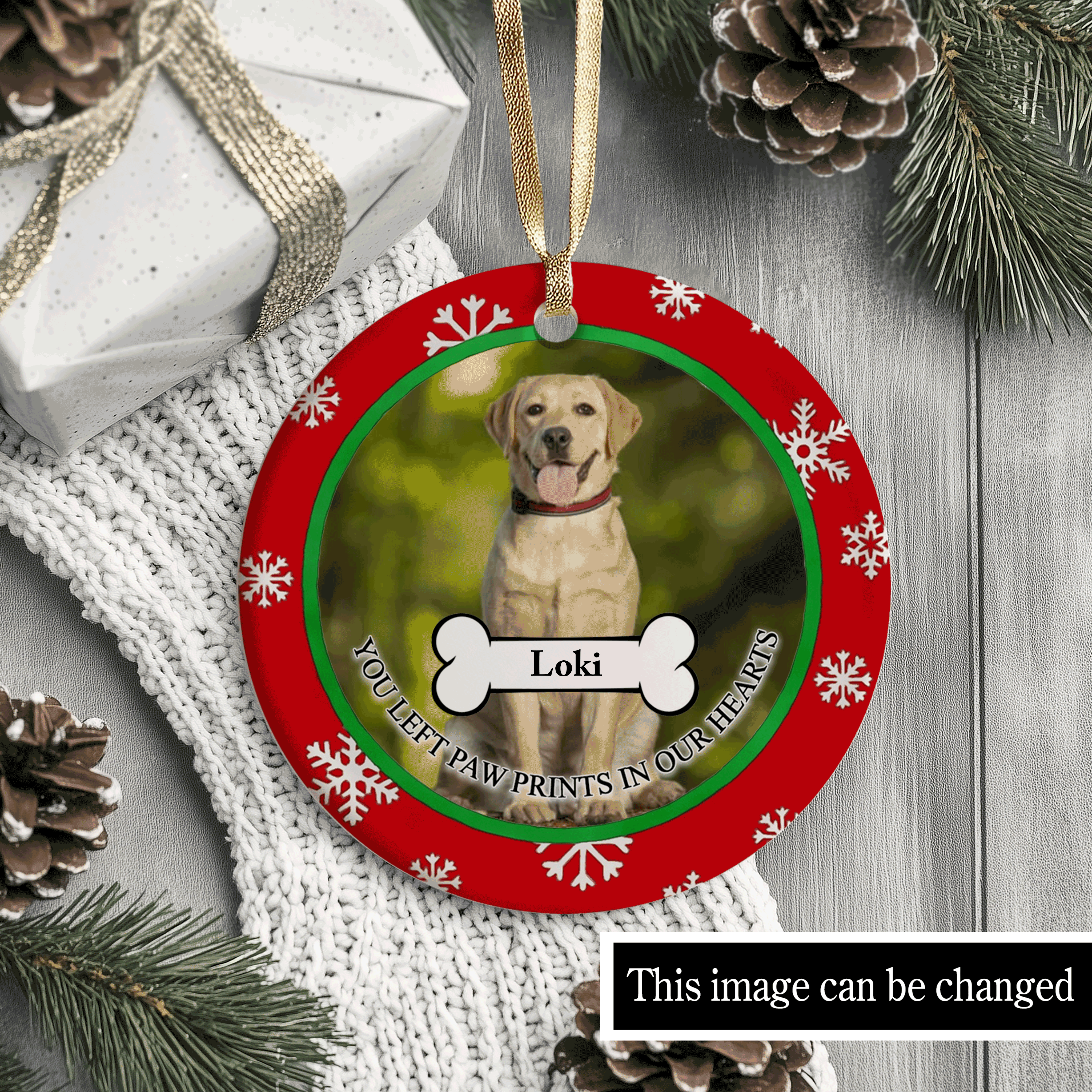 Pet Memorial Christmas | "You Left Paw Prints in Our Hearts" | Ceramic Ornament